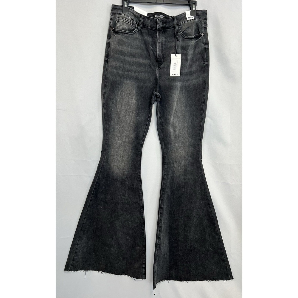 Judy Blue Jeans 13/31 Black High Rise Raw Hem Flare Casual Denim Juniors NWT Y2K